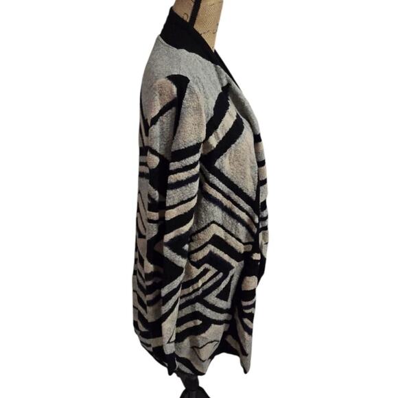 Lucky brand Waterfall Striped Black and Beige Women's Cardigan Sweater Size Larg - Picture 3 of 5